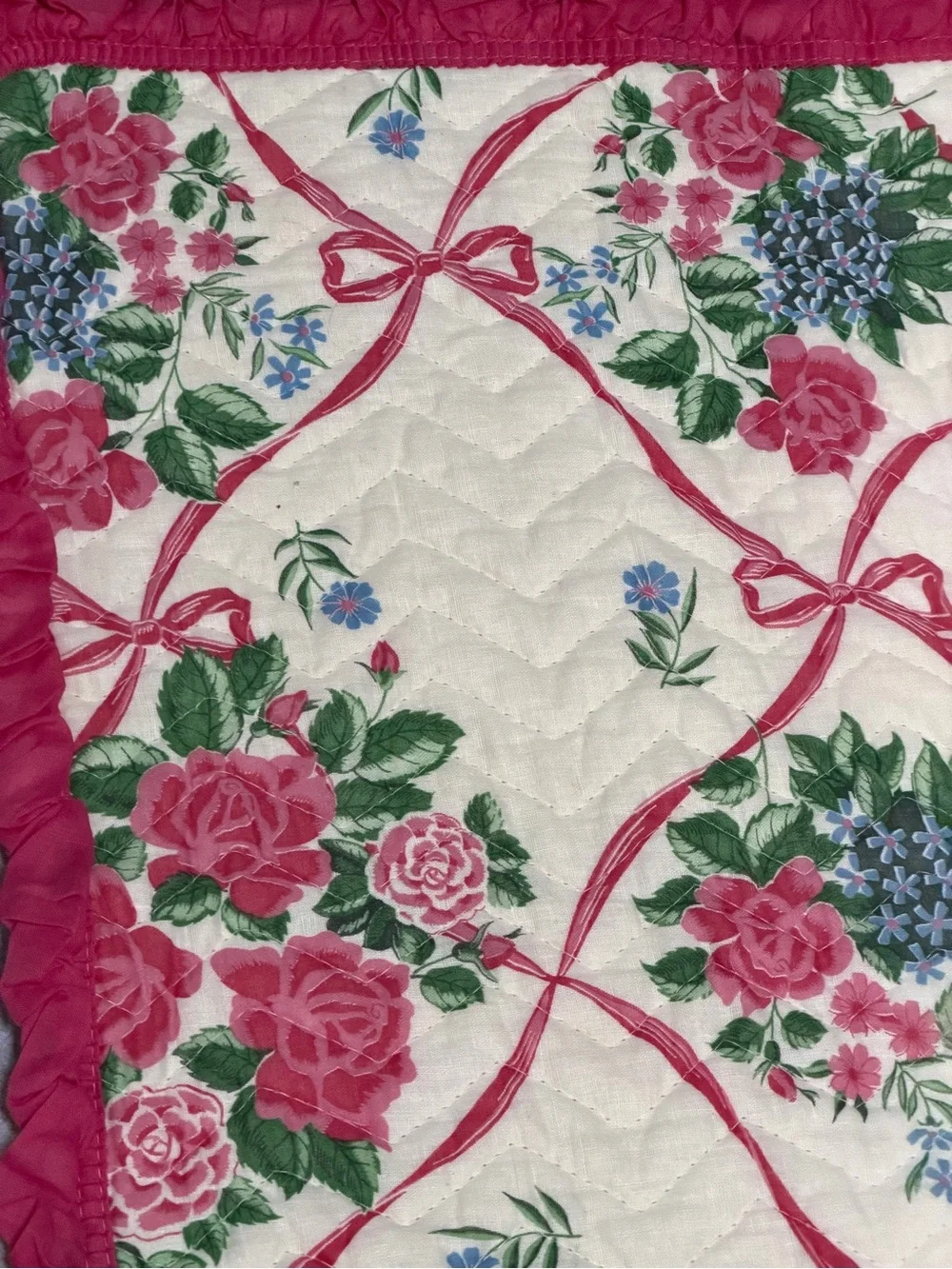 VTG Pink Roses Floral Quilted Bedspread OLDE KENTUCKY QUILTS 80x84” NOS